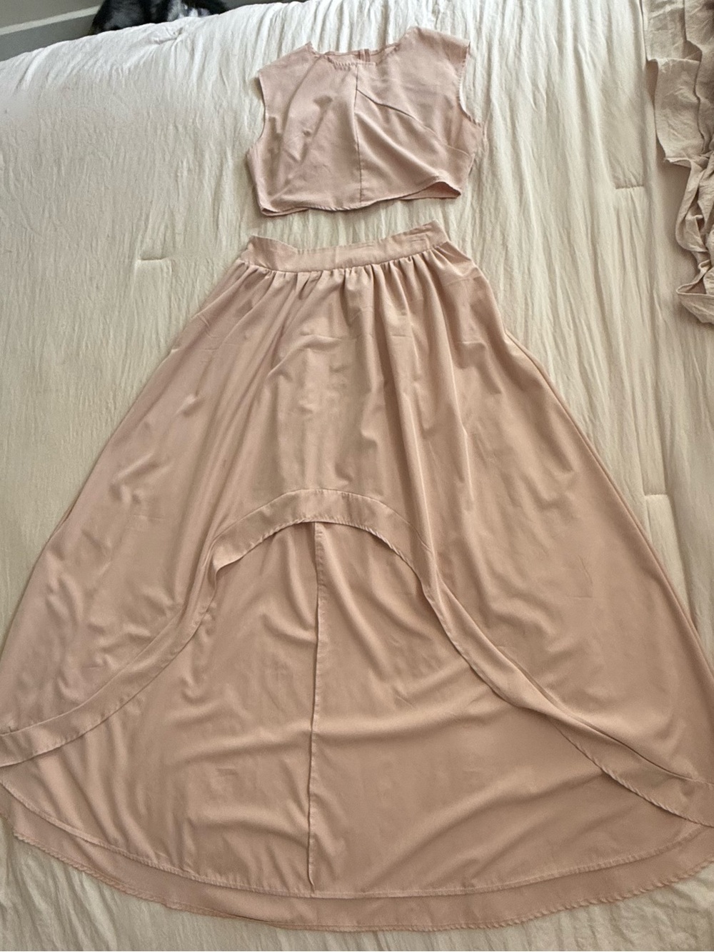 Women's High-Low Satin Maxi Skirt in Blush